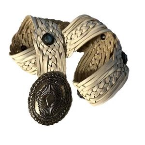 Leather Woven Western Belt, Silver Metal Buckle Size Small